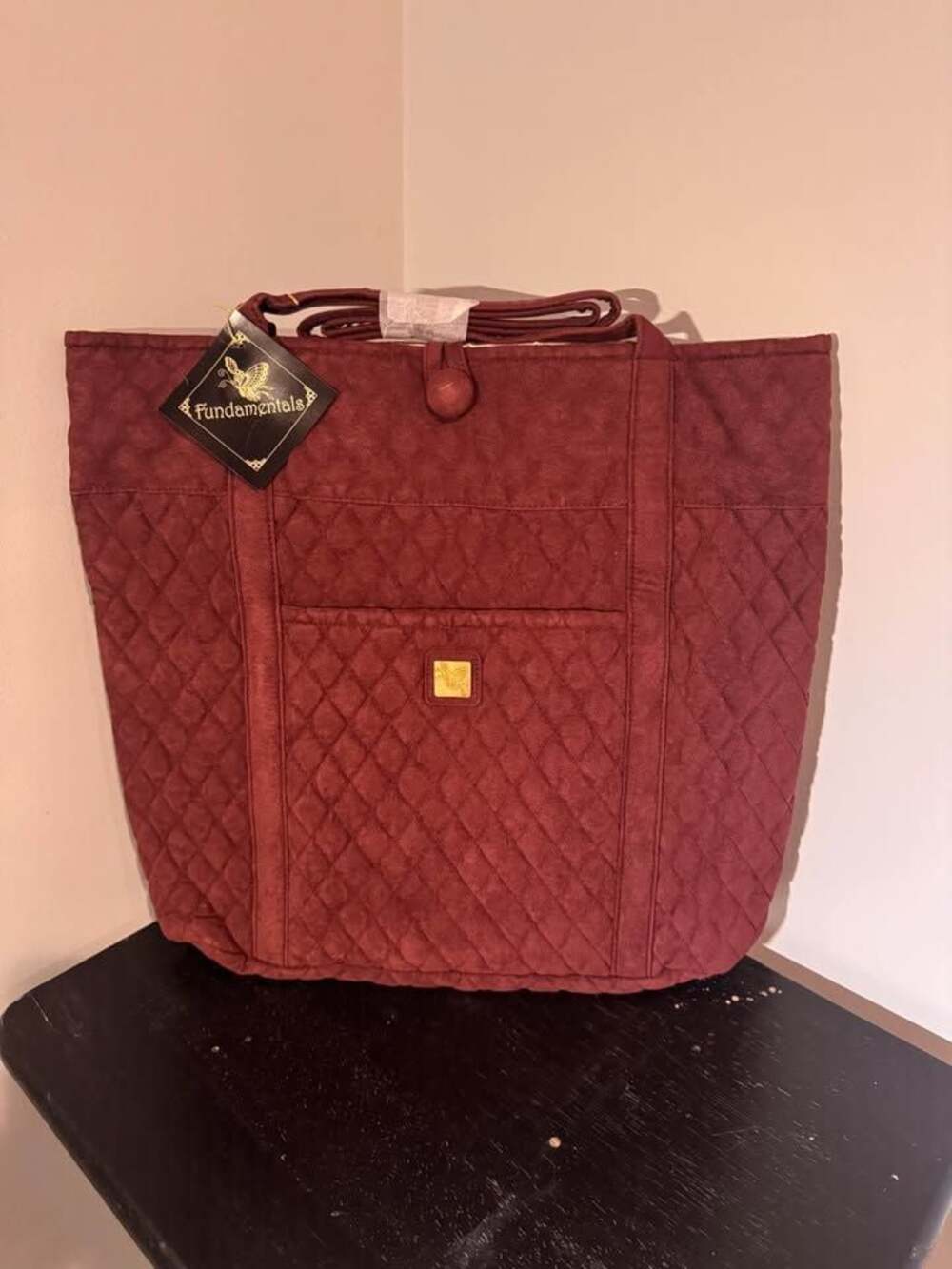 Fundamentals Quilted Tote Bag in Burgundy / Maroon